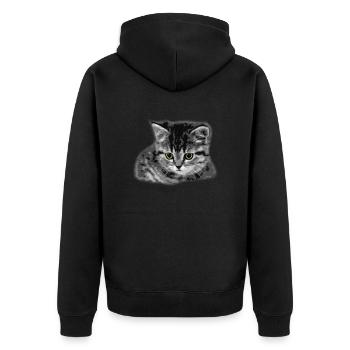Katze - grüne Augen - Unisex Premium Bio Zip Hoodie - Schwarz - Hinten - Nico (187cm)