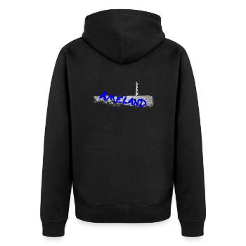 AMELAND mit Leuchtturm - Unisex Premium Bio Zip Hoodie - Schwarz - Hinten - Nico (187cm)