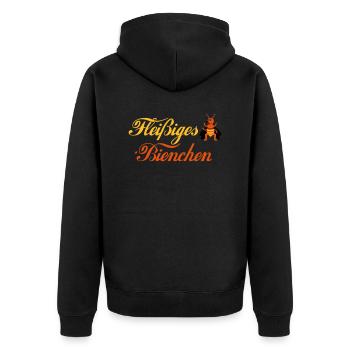Fleißiges-Bienchen + Biene seitlich - Unisex Premium Bio Zip Hoodie - Schwarz - Hinten - Nico (187cm)