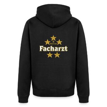 Vom Grafik Designer--5 Sterne Facharzt - Unisex Premium Bio Zip Hoodie - Schwarz - Hinten - Nico (187cm)