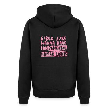 Feminismus Gleichheit rosa Mädchen wollen einfach nur Spaß haben - Unisex Premium Bio Zip Hoodie - Schwarz - Hinten - Nico (187cm)