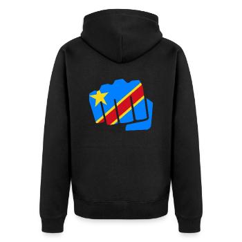 Kongo Zaire Kongu DR Congo Kongó Flagge Geschenk - Unisex Premium Bio Zip Hoodie - Schwarz - Hinten - Nico (187cm)