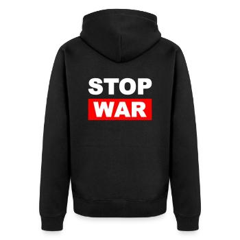 ukraine stop war - Unisex Premium Bio Zip Hoodie - Schwarz - Hinten - Nico (187cm)