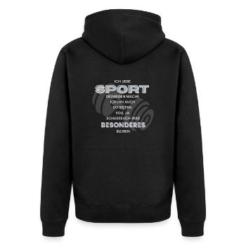 Lustiger Sportmuffel Anti Sport Sprüche Spruch - Unisex Premium Bio Zip Hoodie - Schwarz - Hinten - Nico (187cm)