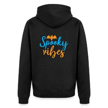 Gruselige Vibes - Halloween-Humor - Unisex Premium Bio Zip Hoodie - Schwarz - Hinten - Nico (187cm)