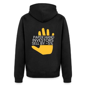 Paper hands sell by -5% - Unisex Premium Organic Zip Hoodie - black - Back - Nico (187cm)