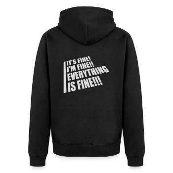 everything is fine Zitat - Unisex Premium Bio Zip Hoodie - Schwarz - Hinten - Nico (187cm)