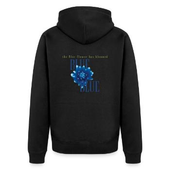Die blaue Blume ist geblüht - Unisex Premium Bio Zip Hoodie - Schwarz - Hinten - Nico (187cm)