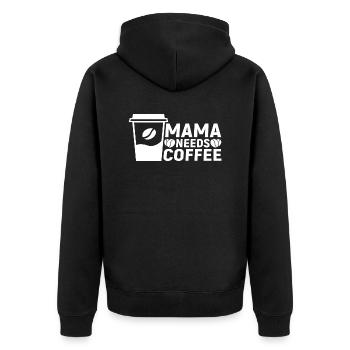 Mama needs Coffee - Unisex Premium Bio Zip Hoodie - Schwarz - Hinten - Nico (187cm)