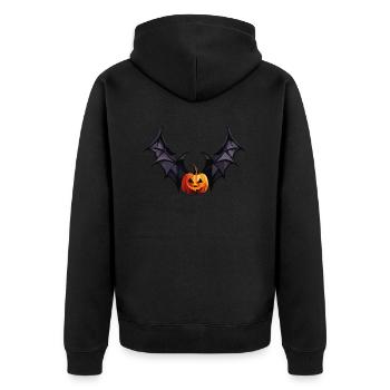 Fledermaus-Kürbiskopf mit schaurigen Flügeln - Unisex Premium Bio Zip Hoodie - Schwarz - Hinten - Nico (187cm)