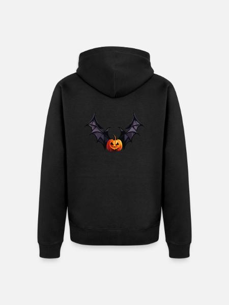 Fledermaus-Kürbiskopf mit schaurigen Flügeln - Unisex Premium Bio Zip Hoodie - Schwarz