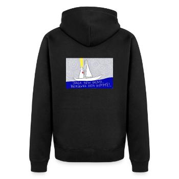 Jage den Wind, berühre den Himmel. - Unisex Premium Bio Zip Hoodie - Schwarz - Hinten - Nico (187cm)
