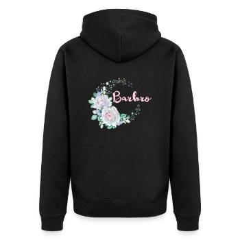 Für Barbro - Unisex Premium Bio Zip Hoodie - Schwarz - Hinten - Nico (187cm)