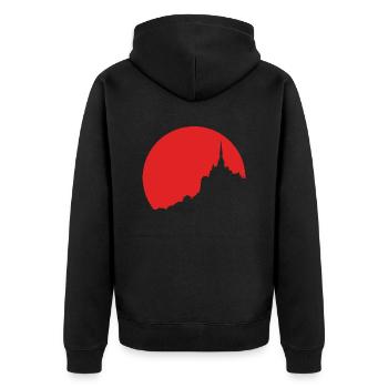 Sonnenuntergang auf dem Mont Saint Michel - Unisex Premium Bio Zip Hoodie - Schwarz - Hinten - Nico (187cm)