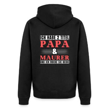 Ich habe 2 Titel Papa und Maurer - Unisex Premium Bio Zip Hoodie - Schwarz - Hinten - Nico (187cm)