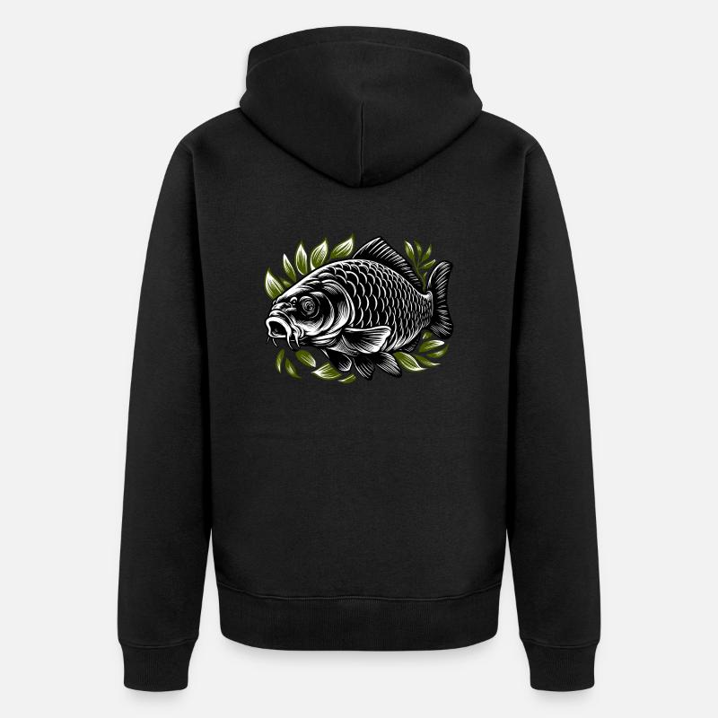 Carpe dans l’herbe noir-vert - Veste à capuche bio Premium Unisexe - noir