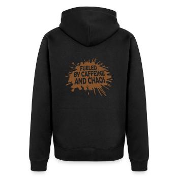 Alimenté par la caféine et le chaos Blague drôle sur le café - Veste à capuche bio Premium Unisexe - noir - Dos - Nico (187cm)