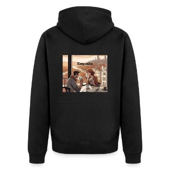 Café avec vue sur la ville. Restez calme. - Veste à capuche bio Premium Unisexe - noir - Dos - Nico (187cm)