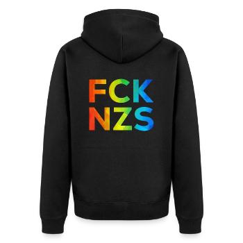 Fck NZS Regenbogen - Unisex Premium Bio Zip Hoodie - Schwarz - Hinten - Nico (187cm)