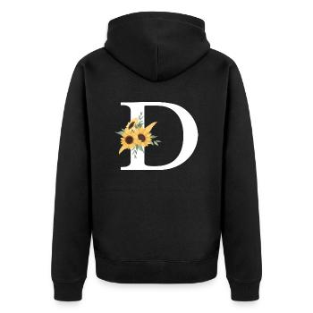 Lettre D floral tournesol - Veste à capuche bio Premium Unisexe - noir - Dos - Nico (187cm)