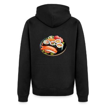Sushiteller - Unisex Premium Bio Zip Hoodie - Schwarz - Hinten - Nico (187cm)