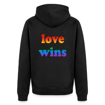 Love wins - Unisex Premium Organic Zip Hoodie - black - Back - Nico (187cm)