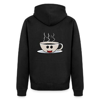 Guten Morgen Kaffee Koffein Kaffeetasse freundlich - Unisex Premium Bio Zip Hoodie - Schwarz - Hinten - Nico (187cm)