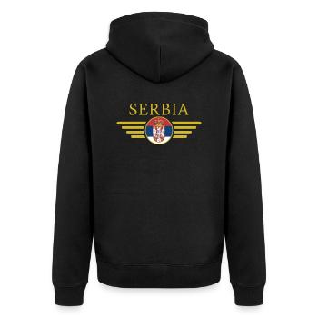 J’aime la Serbie, T-shirt design de style élégance - Veste à capuche bio Premium Unisexe - noir - Dos - Nico (187cm)