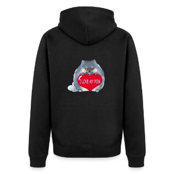 Ich liebe meine Pom Merle - Unisex Premium Bio Zip Hoodie - Schwarz - Hinten - Nico (187cm)