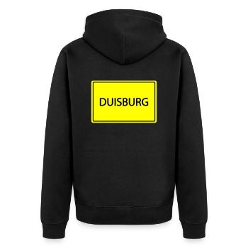 ortsschild duisburg - Unisex Premium Bio Zip Hoodie - Schwarz - Hinten - Nico (187cm)