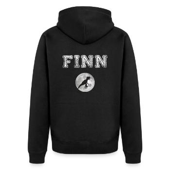 FINN - Beau prénom de garçon avec dinosaure - Veste à capuche bio Premium Unisexe - noir - Dos - Nico (187cm)