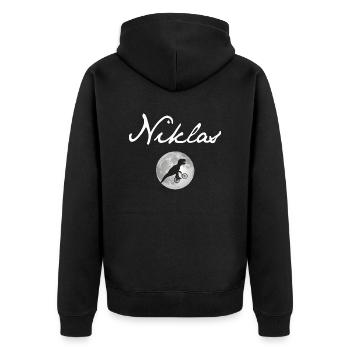 NIKLAS - Beautiful boy name with dinosaur - Unisex Premium Organic Zip Hoodie - black - Back - Nico (187cm)