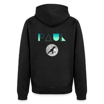 PAUL - Schöner Jungen Name mit Dinosaurier - Unisex Premium Bio Zip Hoodie - Schwarz - Hinten - Nico (187cm)