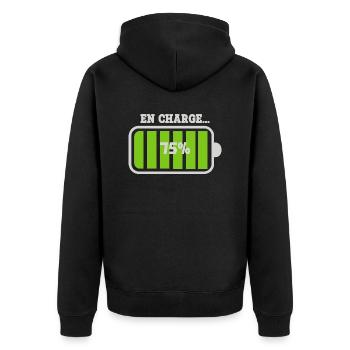 Battery at 75% charge - Unisex Premium Organic Zip Hoodie - black - Back - Nico (187cm)