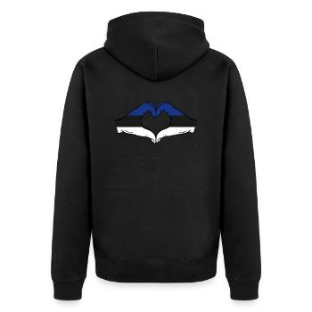 Estland Flagge Hände Herzform - Unisex Premium Bio Zip Hoodie - Schwarz - Hinten - Nico (187cm)