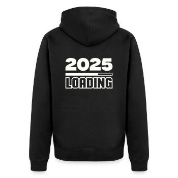 loading 2025 - Unisex Premium Bio Zip Hoodie - Schwarz - Hinten - Nico (187cm)