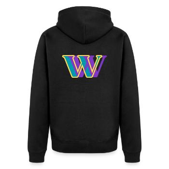 Mehrfarbiger Buchstabe w - Unisex Premium Bio Zip Hoodie - Schwarz - Hinten - Nico (187cm)