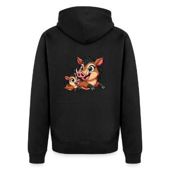 Wildschweinmutter und Kind beim Herumtollen - Unisex Premium Bio Zip Hoodie - Schwarz - Hinten - Nico (187cm)