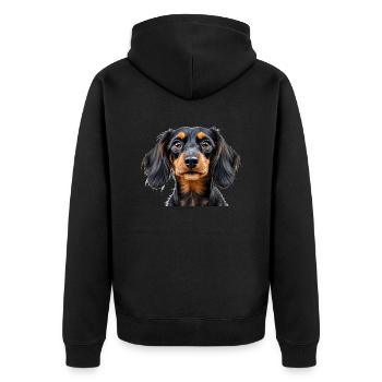 Dachshund dog portrait loyal pets animals snout - Unisex Premium Bio Zip Hoodie - Schwarz - Hinten - Nico (187cm)