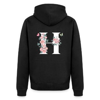 Letter h pink flowers - Unisex Premium Organic Zip Hoodie - black - Back - Nico (187cm)