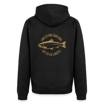 Rokt Las Laks er ikke bare mat det er en livsstil - Unisex Premium Bio Zip Hoodie - Schwarz - Hinten - Nico (187cm)