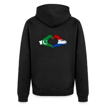Pakistan Holland Flagge Haende Herzform - Unisex Premium Bio Zip Hoodie - Schwarz - Hinten - Nico (187cm)