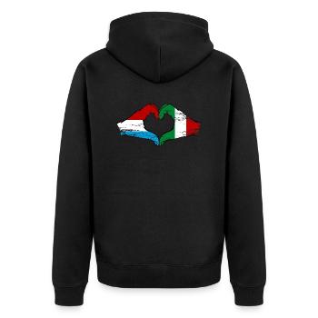 Luxembourg Italy Flag Hands Heart Shape Used - Unisex Premium Organic Zip Hoodie - black - Back - Nico (187cm)