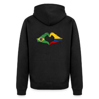 Brasilien Kolumbien Flagge Haende Herzform used - Unisex Premium Bio Zip Hoodie - Schwarz - Hinten - Nico (187cm)