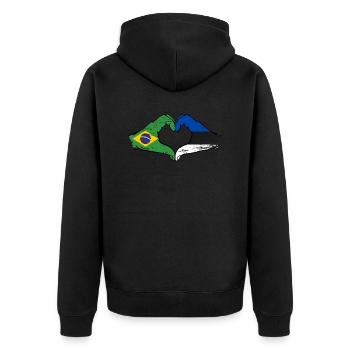 Brasilien Estland Flagge Haende Herzform used - Unisex Premium Bio Zip Hoodie - Schwarz - Hinten - Nico (187cm)