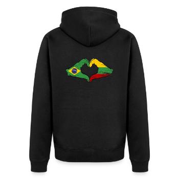 Brasilien Litauen Flagge Haende Herzform used - Unisex Premium Bio Zip Hoodie - Schwarz - Hinten - Nico (187cm)