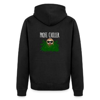 Profi Chiller Faultier Cannabis - Unisex Premium Bio Zip Hoodie - Schwarz - Hinten - Nico (187cm)