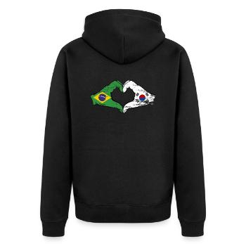 Brasilien Südkorea Hände Herzform used - Unisex Premium Bio Zip Hoodie - Schwarz - Hinten - Nico (187cm)