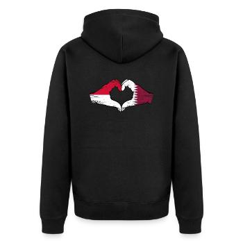 Monaco Katar Flagge Haende Herzform used - Unisex Premium Bio Zip Hoodie - Schwarz - Hinten - Nico (187cm)