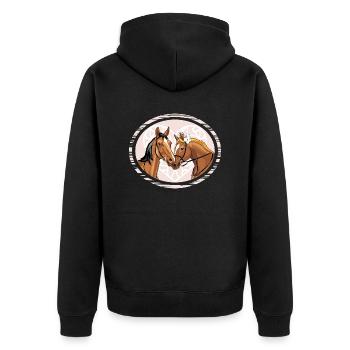 Portrait of loving horses in a decorative frame - Unisex Premium Organic Zip Hoodie - black - Back - Nico (187cm)